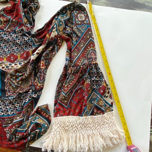 Vintage Paisley Mini Dress with Crocheted Trim Sz M - Picture 5 of 13